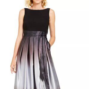 SL Fashions Ombré Satin Bow Sash Gown Black/Silver/Purple